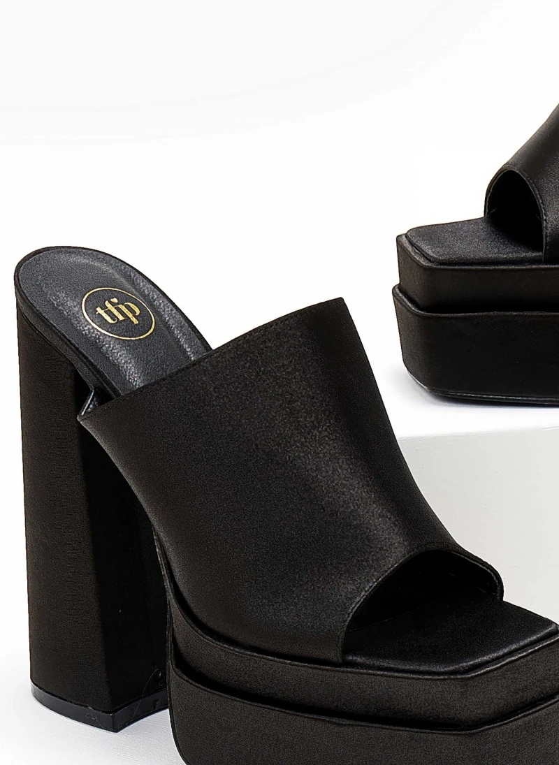 Mules σατέν με Platform τακούνι Tfp - Μαύρο 2 Mules σατέν με Platform τακούνι Tfp - Μαύρο - Image 2