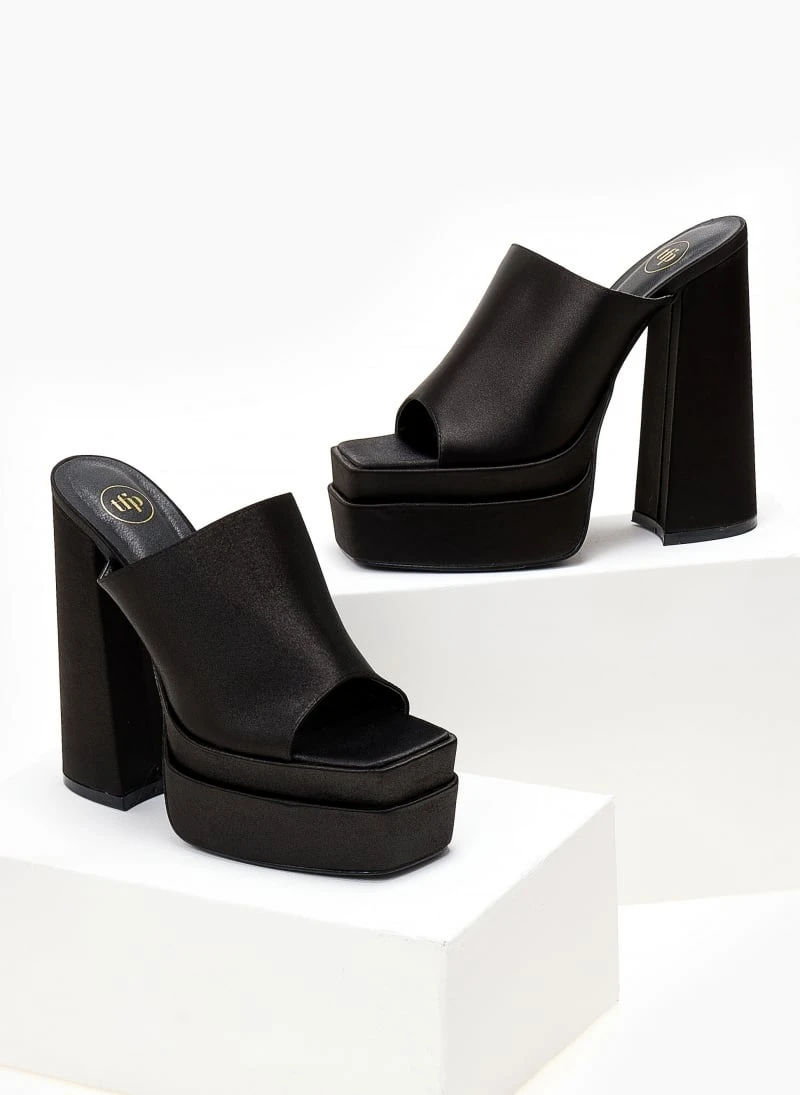 Mules σατέν με Platform τακούνι Tfp - Μαύρο 4 Mules σατέν με Platform τακούνι Tfp - Μαύρο - Image 4