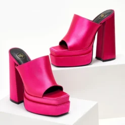 Mules σατέν με Platform τακούνι Tfp - Φούξια -Γόβες Εκπτώσεις mules saten me platform takouni 104448 6343