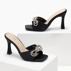 The Fashion Project Mules σατέν με Strass φιόγκο - Μαύρο -Γόβες Εκπτώσεις mules saten me strass fiogko 103624 mogb