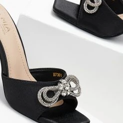 The Fashion Project Mules σατέν με Strass φιόγκο - Μαύρο -Γόβες Εκπτώσεις mules saten me strass fiogko 103624 r745