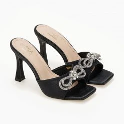 The Fashion Project Mules σατέν με Strass φιόγκο - Μαύρο -Γόβες Εκπτώσεις mules saten me strass fiogko 103624 xwnz