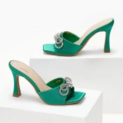 The Fashion Project Mules σατέν με Strass φιόγκο - Πράσινο -Γόβες Εκπτώσεις mules saten me strass fiogko 103625 cndn