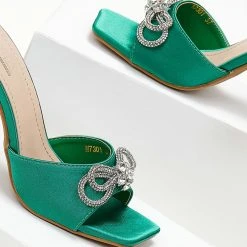 The Fashion Project Mules σατέν με Strass φιόγκο - Πράσινο -Γόβες Εκπτώσεις mules saten me strass fiogko 103625 vni3