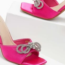 The Fashion Project Mules σατέν με Strass φιόγκο - Φούξια -Γόβες Εκπτώσεις mules saten me strass fiogko 103626 2nl5