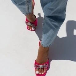 The Fashion Project Mules σατέν με Strass φιόγκο - Φούξια -Γόβες Εκπτώσεις mules saten me strass fiogko 103626 9bva