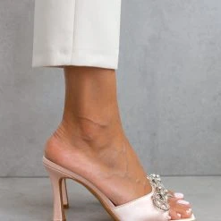 The Fashion Project Mules σατέν με Strass φιόγκο - Σομόν -Γόβες Εκπτώσεις mules saten me strass fiogko 103627 hwbv