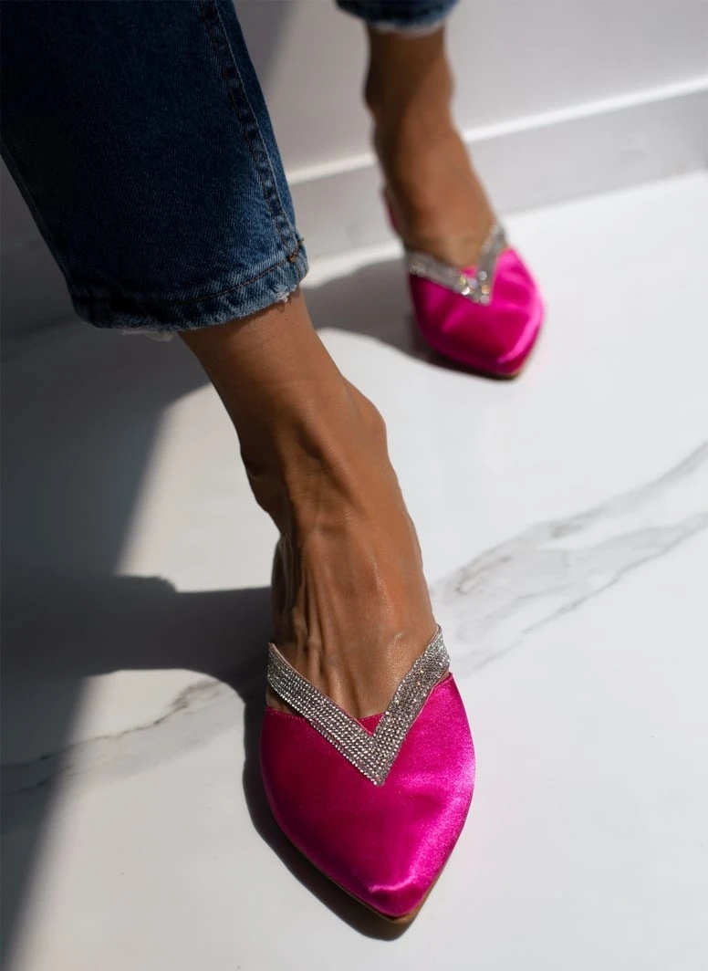 Mules σατέν με ανοίγματα και Strass Tfp - Φούξια 1 Mules σατέν με ανοίγματα και Strass Tfp - Φούξια