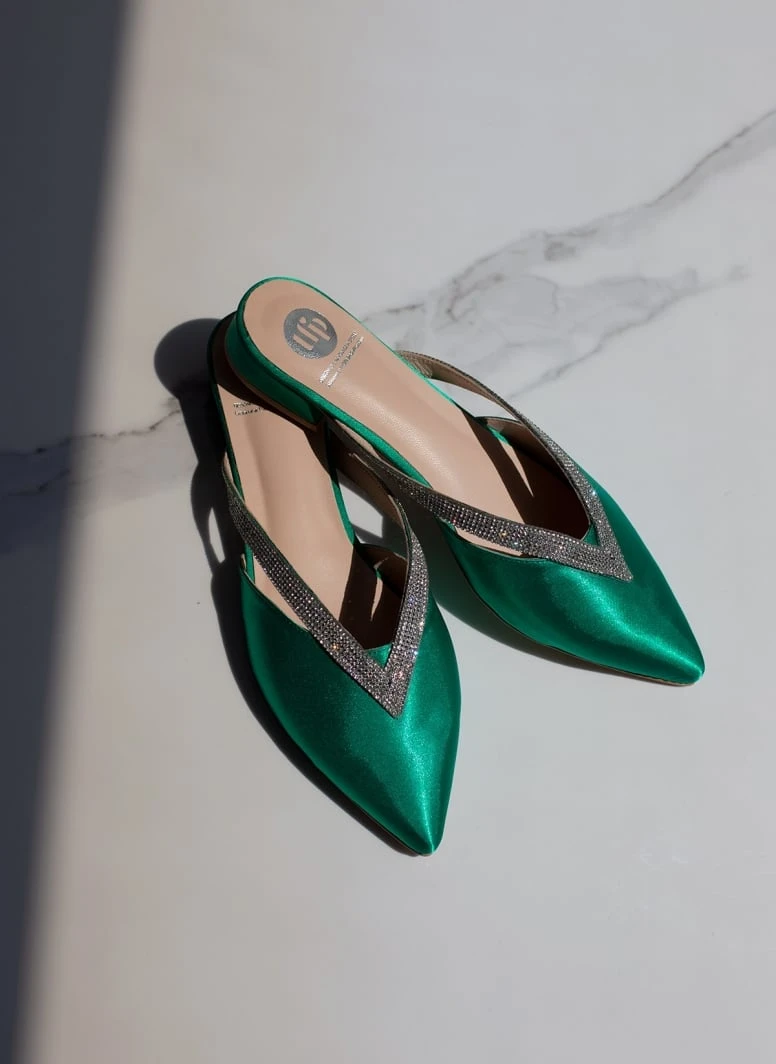 Mules σατέν με ανοίγματα και Strass Tfp - Σμαραγδί 8 Mules σατέν με ανοίγματα και Strass Tfp - Σμαραγδί - Image 8