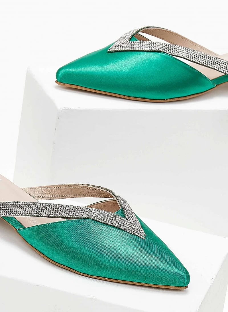 Mules σατέν με ανοίγματα και Strass Tfp - Σμαραγδί 3 Mules σατέν με ανοίγματα και Strass Tfp - Σμαραγδί - Image 3
