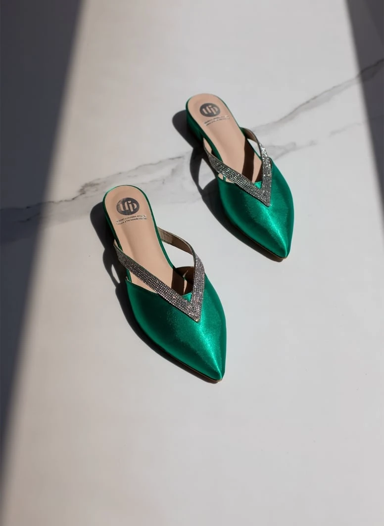 Mules σατέν με ανοίγματα και Strass Tfp - Σμαραγδί 6 Mules σατέν με ανοίγματα και Strass Tfp - Σμαραγδί - Image 6