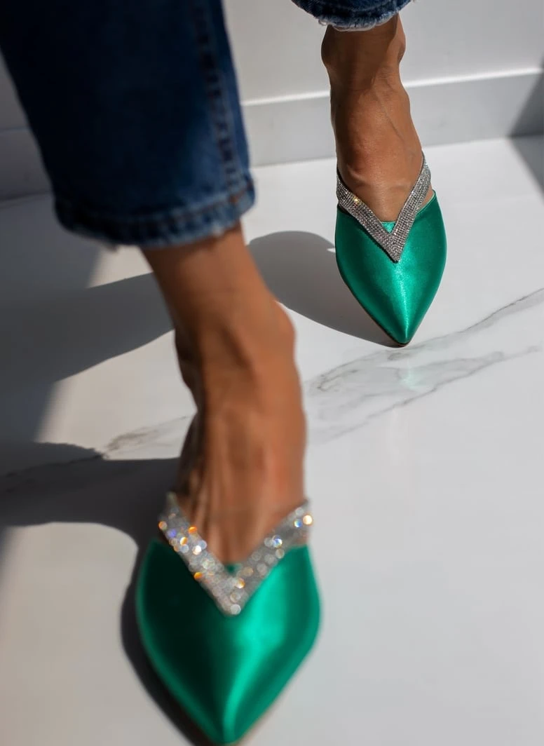 Mules σατέν με ανοίγματα και Strass Tfp - Σμαραγδί 4 Mules σατέν με ανοίγματα και Strass Tfp - Σμαραγδί - Image 4