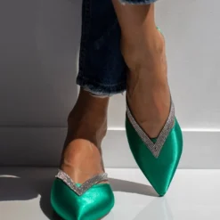 Mules σατέν με ανοίγματα και Strass Tfp - Σμαραγδί