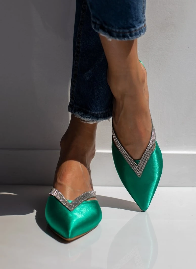 Mules σατέν με ανοίγματα και Strass Tfp - Σμαραγδί 1 Mules σατέν με ανοίγματα και Strass Tfp - Σμαραγδί
