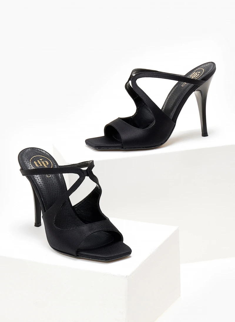 Mules σατέν με λεπτό τακούνι Tfp - Μαύρο 2 Mules σατέν με λεπτό τακούνι Tfp - Μαύρο - Image 2