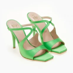 Mules σατέν με λεπτό τακούνι Tfp - Λαχανί -Γόβες Εκπτώσεις mules saten tfp me lepto takouni 104521 iopa