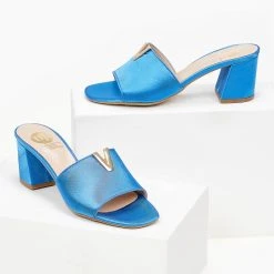Mules σατέν με μεταλλικό στοιχείο Tfp - Μπλε -Γόβες Εκπτώσεις mules saten tfp me metalliko stoixeio 100391 rbmm