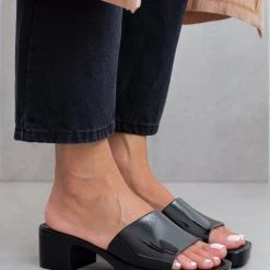 The Fashion Project Mules σε καρέ γραμμή - Μαύρο