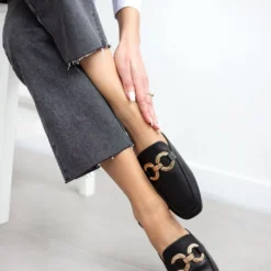 The Fashion Project Mules Flat σε καρέ γραμμή - Μαύρο -Γόβες Εκπτώσεις mules se kare grammi xwris takouni 100116 5ozf