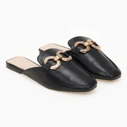 The Fashion Project Mules Flat σε καρέ γραμμή - Μαύρο -Γόβες Εκπτώσεις mules se kare grammi xwris takouni 100116 ft6l