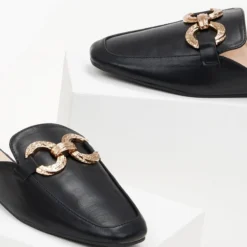 The Fashion Project Mules Flat σε καρέ γραμμή - Μαύρο -Γόβες Εκπτώσεις mules se kare grammi xwris takouni 100116 tod0