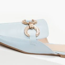 The Fashion Project Mules Flat σε καρέ γραμμή - Γαλάζιο -Γόβες Εκπτώσεις mules se kare grammi xwris takouni 100118 5k48
