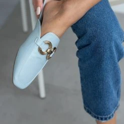 The Fashion Project Mules Flat σε καρέ γραμμή - Γαλάζιο -Γόβες Εκπτώσεις mules se kare grammi xwris takouni 100118 9mvy