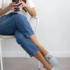 The Fashion Project Mules Flat σε καρέ γραμμή - Γαλάζιο -Γόβες Εκπτώσεις mules se kare grammi xwris takouni 100118 jnpc