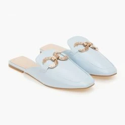 The Fashion Project Mules Flat σε καρέ γραμμή - Γαλάζιο -Γόβες Εκπτώσεις mules se kare grammi xwris takouni 100118 svh4