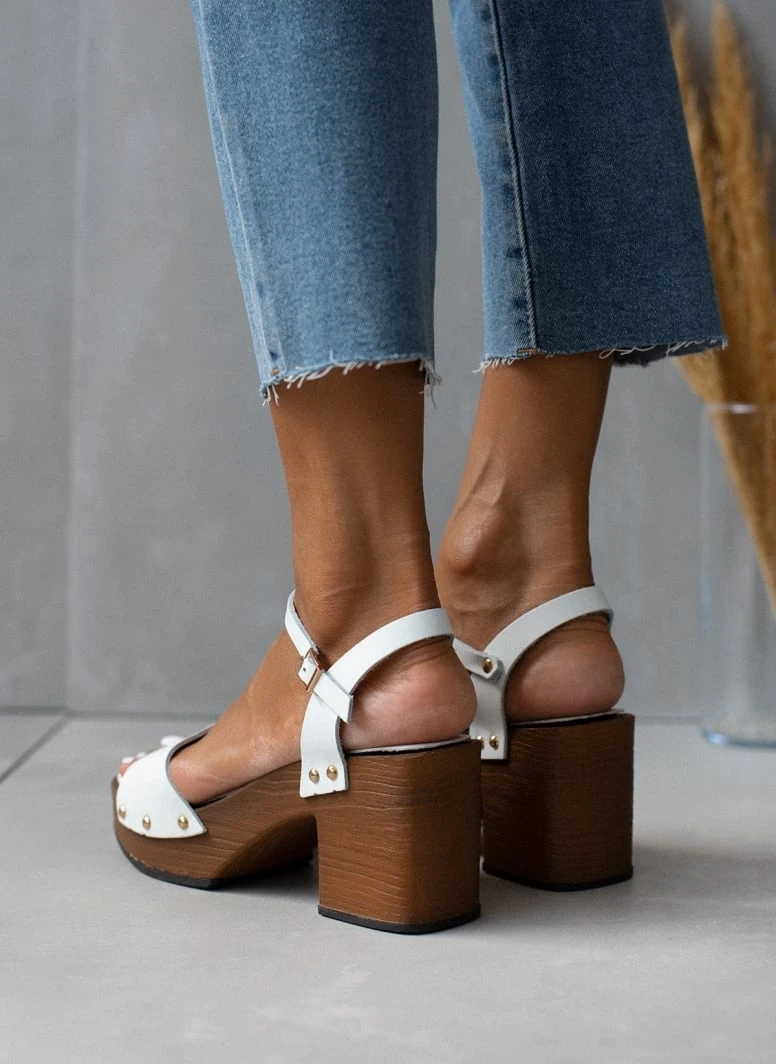 Πέδιλα δερμάτινα Estil με ξύλινη σόλα - Λευκό 7 Πέδιλα δερμάτινα Estil με ξύλινη σόλα - Λευκό - Image 7