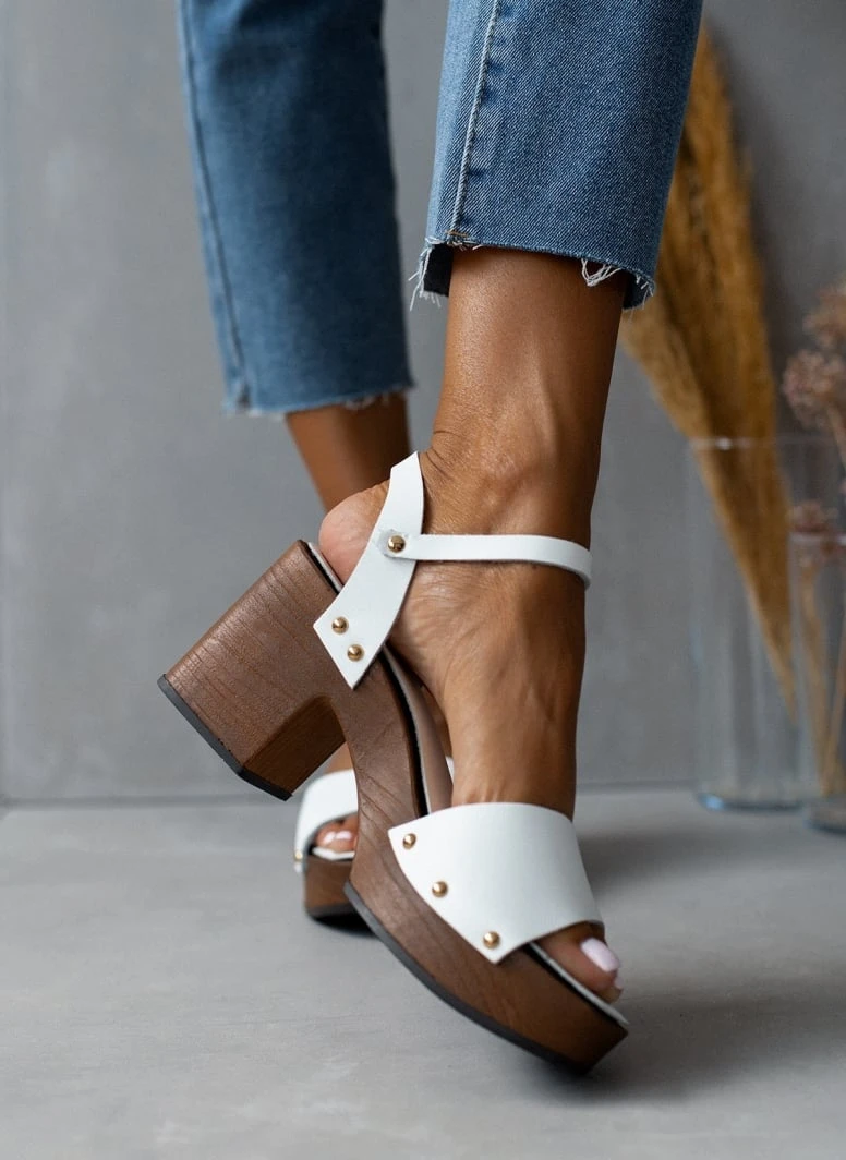 Πέδιλα δερμάτινα Estil με ξύλινη σόλα - Λευκό 4 Πέδιλα δερμάτινα Estil με ξύλινη σόλα - Λευκό - Image 4