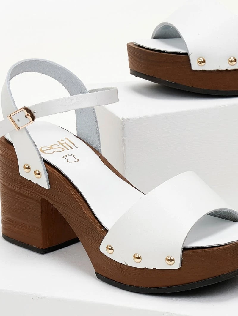 Πέδιλα δερμάτινα Estil με ξύλινη σόλα - Λευκό 3 Πέδιλα δερμάτινα Estil με ξύλινη σόλα - Λευκό - Image 3