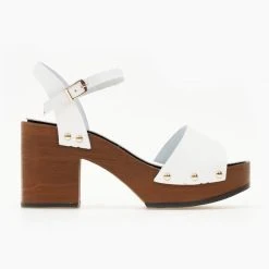 Πέδιλα δερμάτινα Estil με ξύλινη σόλα - Λευκό 11 Πέδιλα δερμάτινα Estil με ξύλινη σόλα - Λευκό -Γόβες Εκπτώσεις pedila dermatina estil me ksulini sola 105420 kf18