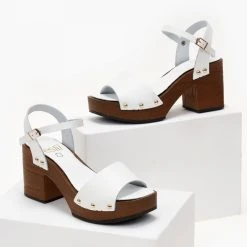 Πέδιλα δερμάτινα Estil με ξύλινη σόλα - Λευκό 12 Πέδιλα δερμάτινα Estil με ξύλινη σόλα - Λευκό -Γόβες Εκπτώσεις pedila dermatina estil me ksulini sola 105420 ysdg