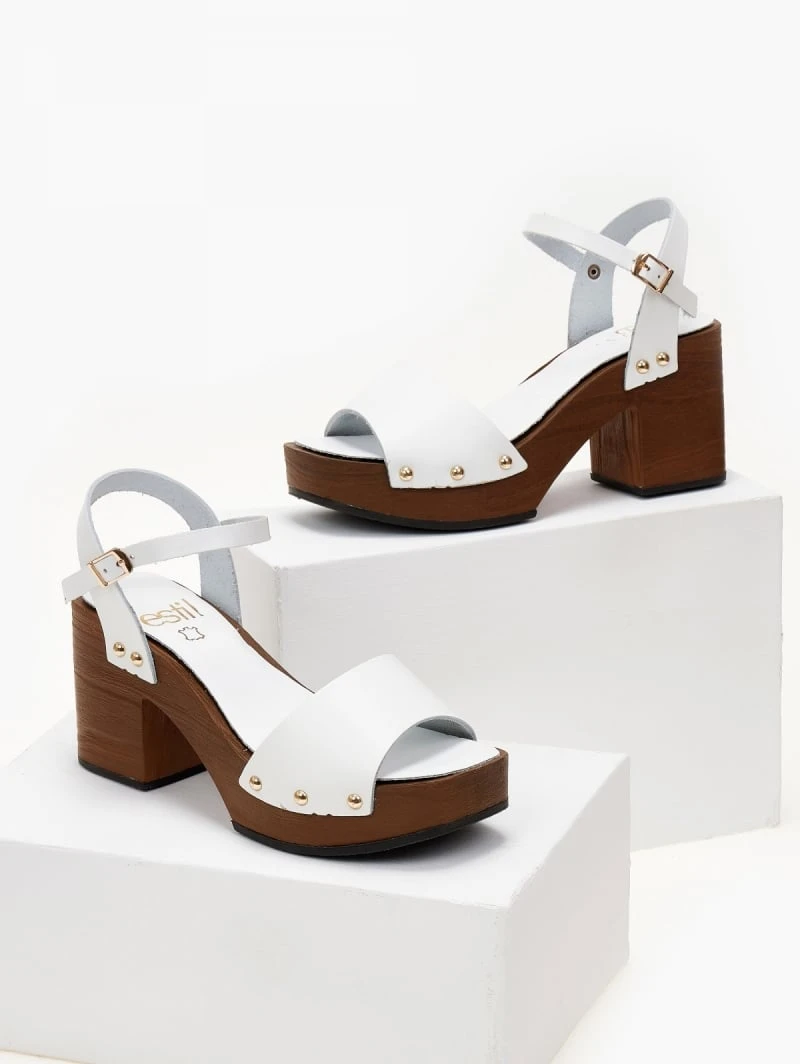 Πέδιλα δερμάτινα Estil με ξύλινη σόλα - Λευκό 6 Πέδιλα δερμάτινα Estil με ξύλινη σόλα - Λευκό - Image 6