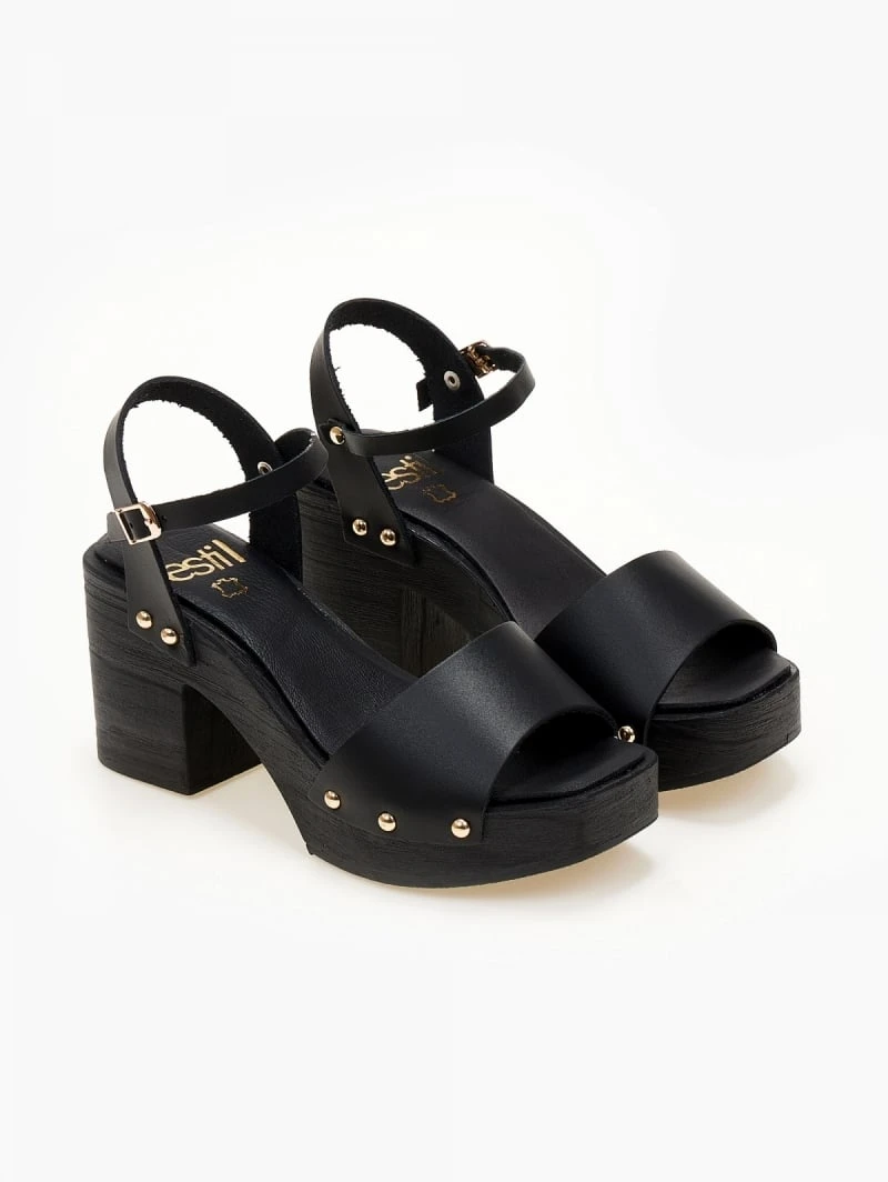 Πέδιλα δερμάτινα Estil με ξύλινη σόλα - Μαύρο 3 Πέδιλα δερμάτινα Estil με ξύλινη σόλα - Μαύρο - Image 3