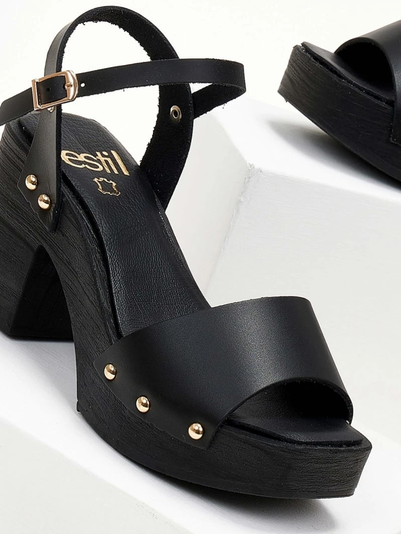 Πέδιλα δερμάτινα Estil με ξύλινη σόλα - Μαύρο 4 Πέδιλα δερμάτινα Estil με ξύλινη σόλα - Μαύρο - Image 4