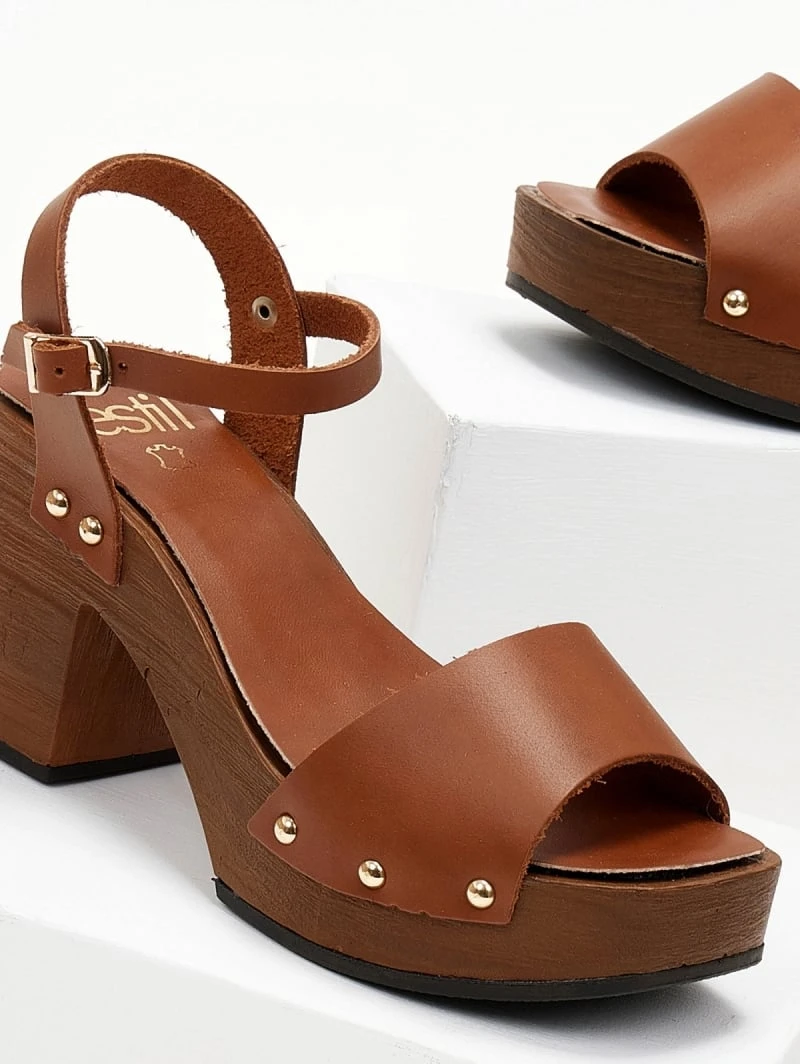 Πέδιλα δερμάτινα Estil με ξύλινη σόλα - Ταμπά 2 Πέδιλα δερμάτινα Estil με ξύλινη σόλα - Ταμπά - Image 2