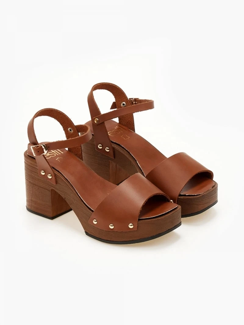 Πέδιλα δερμάτινα Estil με ξύλινη σόλα - Ταμπά 3 Πέδιλα δερμάτινα Estil με ξύλινη σόλα - Ταμπά - Image 3