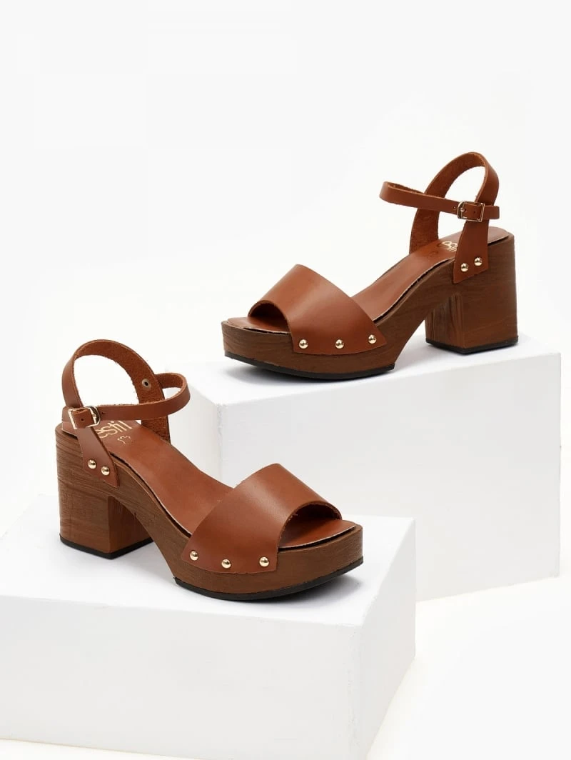 Πέδιλα δερμάτινα Estil με ξύλινη σόλα - Ταμπά 4 Πέδιλα δερμάτινα Estil με ξύλινη σόλα - Ταμπά - Image 4