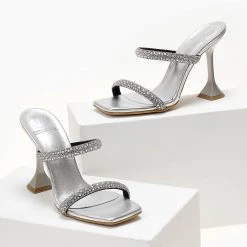 Πέδιλα δερμάτινα TFP με κρύσταλλα - Ασημί -Γόβες Εκπτώσεις pedila dermatina tfp me krustalla 104733 51pp