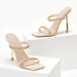 The Fashion Project Πέδιλα διαφάνεια με μεταλλικό τακούνι - Μπεζ -Γόβες Εκπτώσεις pedila diafaneia me metalliko takouni 104672 uad8