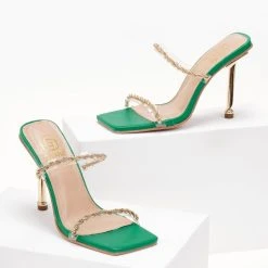 The Fashion Project Πέδιλα διαφάνεια με στριφτή αλυσίδα - Πράσινο -Γόβες Εκπτώσεις pedila diafaneia me strifti alusida 104800 36al 1