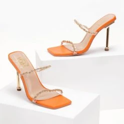 The Fashion Project Πέδιλα διαφάνεια με στριφτή αλυσίδα - Πορτοκαλί -Γόβες Εκπτώσεις pedila diafaneia me strifti alusida 104801 x8fk