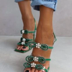 The Fashion Project Πέδιλα διαφανείς με Strass φιόγκους - Πράσινο -Γόβες Εκπτώσεις pedila diafaneis me strass fiogkous 104813 2oei