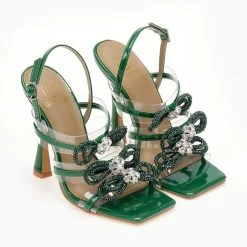 The Fashion Project Πέδιλα διαφανείς με Strass φιόγκους - Πράσινο -Γόβες Εκπτώσεις pedila diafaneis me strass fiogkous 104813 4ooy