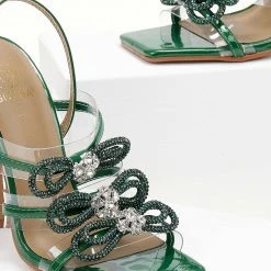 The Fashion Project Πέδιλα διαφανείς με Strass φιόγκους - Πράσινο -Γόβες Εκπτώσεις pedila diafaneis me strass fiogkous 104813 i1yk