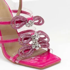 The Fashion Project Πέδιλα διαφανείς με Strass φιόγκους - Magenta -Γόβες Εκπτώσεις pedila diafaneis me strass fiogkous 104814 k33b