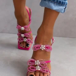 The Fashion Project Πέδιλα διαφανείς με Strass φιόγκους - Magenta