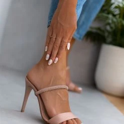 Πέδιλα σατέν με Strass Estil - Nude